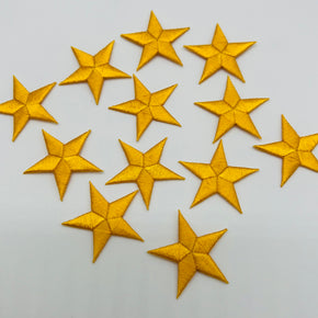 Gold 1-3/8" Embroidered  Star Heat Seal Applique - 12 Pieces