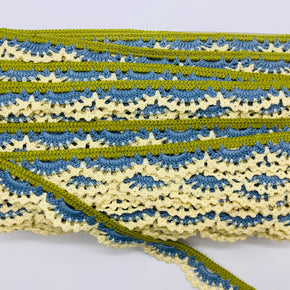 (Maize, Lt. Blue & Apple Green) 1-1/4" Crochet Lace Edge - 3 Yards