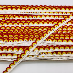 (White, Yellow & Red) 5/8" Crochet Lace Edge - 5 Yards