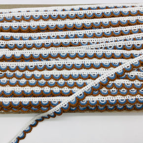 (White, Lt. Blue & Medium Brown) 5/8" Crochet Lace Edge - 5 Yards