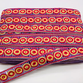 (Lilac, Raspberry & Yellow) 1-5/8" Crochet Lace - 3 Yards