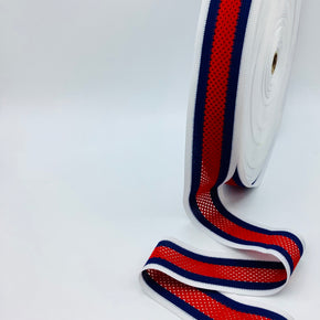 White-Navy-Red Knitted Stripe Trim