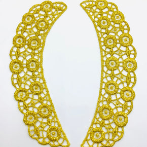 Gold Metallic Geometric Venice Lace Collar (8" High X 2" Wide) - 3 Pairs