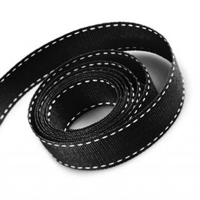 5/8 Inch Black Grosgrain Ribbon with White Stitching