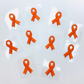 Orange 1-1/8" X 3/4" Self Adhesive Awareness Bow Embroidered Applique - 10 Pieces