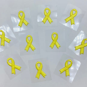 Yellow 1-1/8" X 3/4" Self Adhesive Awareness Bow Embroidered Applique - 10 Pieces
