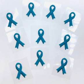 Teal 1-1/8" X 3/4" Self Adhesive Awareness Bow Embroidered Applique - 10 Pieces