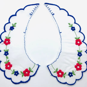 White Batiste Collar with Red & Royal Flowers