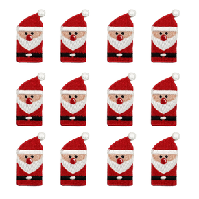Santa Applique – Press-On Patch | 1" x 1-3/4" (2.54 cm x 4.45 cm) | 12 Pieces | Iron-On, Stick-On, or Press-On for Holiday Crafts, Clothing & DIY Decorations