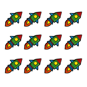 Rocket Ship Applique – 100% Embroidered Press-On Patch | 3/4" x 1-1/4" (1.9 cm x 3.2 cm) | 12 Pieces | Iron-On, Stick-On, or Press-On for DIY Crafts, Kids Clothing & Space-Themed Projects