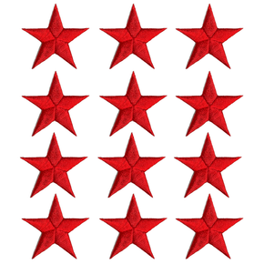 Red Embroidered Star Iron-On Appliqué – 1-5/8” – Pack of 12 Heat Seal Patches for Uniforms, Costumes, Crafts