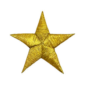 Gold Metallic Embroidered Star Iron-On Appliqué – 1-5/8” – Pack of 12 Heat Seal Patches for Uniforms, Costumes, Crafts