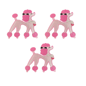 Pink Poodle Applique Patch (2-3/4" X 2-3/4") Satin Embroidered Iron-On Heat Seal with Rhinestone Bow – DIY Craft, Kids Clothing, Hair Accessories, Scrapbooking (Pack of 3)