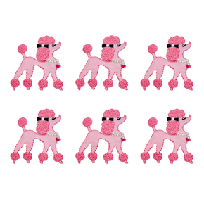 Pink Poodle Applique Patch – (2" X 2") Satin Embroidered Iron-On with Rhinestone Bow