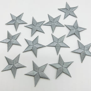 Grey 1-3/8" Embroidered  Star Heat Seal Applique - 12 Pieces
