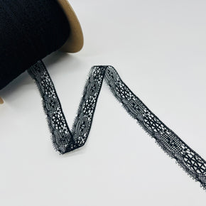 Black 1-1/8" 100% Cotton Lever Lace - 8 Yards