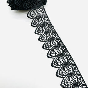 Black 2-1/4" Venice Lace Edge Trim Floral with Cross Guipure Lace - 5 Yards