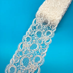 Natural 4-1/2" Corded/Re-embroidered Raschel Lace - 5 Yards