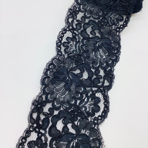 Black 3-1/2" Corded/Re-Embroidered Raschel Lace Galloon - 5 Yards