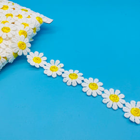 White/Golden Yellow 1" Daisy Venice Lace - 5 Yards