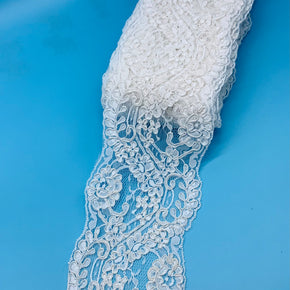 White 5-1/4" Corded/Re-embroidered Raschel Lace - 5 Yards