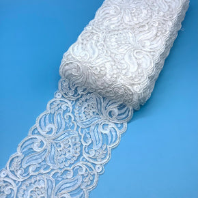 5-3/4" White Re-Embroidered Lace Galloon - 5 Yards