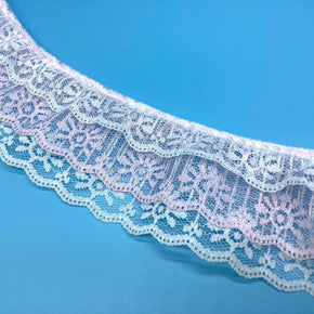 WHITE/PINK 2-1/2 INCH TRIPLE TIER RASCHEL LACE