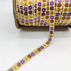 Gold, Lilac & Cocoa on Ivory Background 1/2" Woven Jacquard - 10 Yards