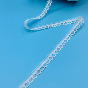 Off White 3/8" Raschel Lace with Repeating Floral Motif - 18 Yards