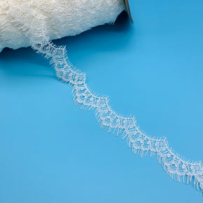Ivory 1" Vintage Leavers Lace with Eyelash Picot Fringes - 5 Yards