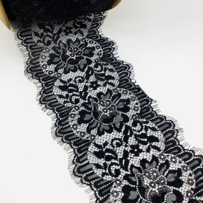 Black 5-1/2" Leavers Lace Galloon with Eyelash Edges - 3 Yards
