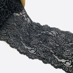 Black 6-1/2" Lace Galloon - Elegant, Rich & Ornamental European Style Luxury Design - 6 Yards