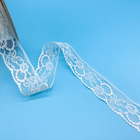 White 1-1/2" Lace Edge with Flowers & Leaves - 12 Yards