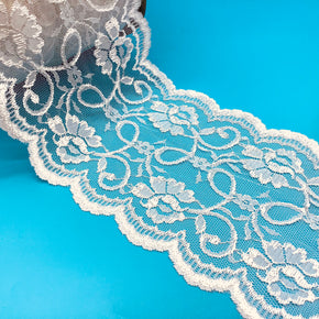 Ivory 7" Raschel Lace with Good Contrast between The Solid Motifs & Open Mesh Background - 8 Yards