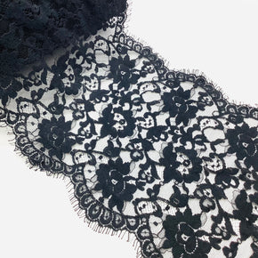 Black 9-1/2" Leavers Lace Galloon with Eyelash Scallop - 5 Yards