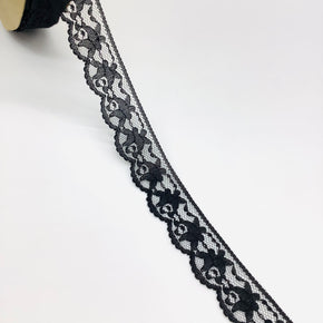 Black 1-1/4" Floral Lace Edge - 12 Yards