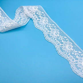 White 2" Vintage 100% Cotton Leavers Lace with Beautiful Rose Design - 6 Yards