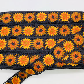 (Charcoal, Caramel, Mustard & Orange) 1-7/8" Crochet Lace - 3 Yards