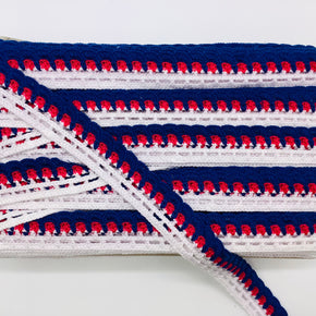 (Navy, Cherry & White) 1-3/8" Crochet Lace Edge - 3 Yards