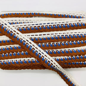 (Cinnamon, Med Blue & White) 1-3/8" Crochet Lace Edge - 3 Yards