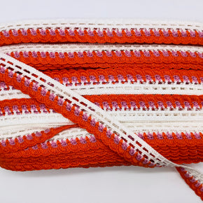 (Orange, Lt. pink & White) 1-3/8" Crochet Lace Edge - 3 Yards