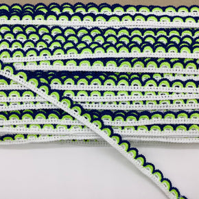 (White, Navy & Apple Green) 5/8" Crochet Lace Edge - 5 Yards