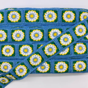 (LT. blue, Green, Yellow & White) 1-3/4" Crochet Lace Insert - 3 Yards
