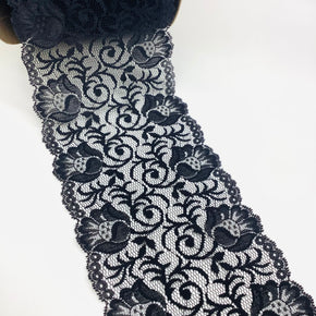 Black 5-3/4" Floral Lace Galloon - 8 Yards