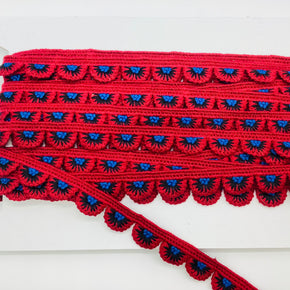 (Cranberry, Black & Royal) 7/8" Crochet Edge - 4 Yards
