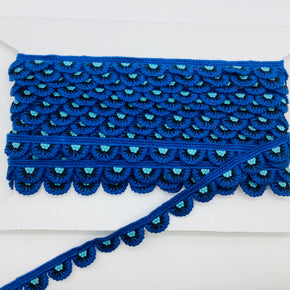 (Cobalt Blue, Black & Turquoise) 7/8" Crochet Edge - 4 Yards