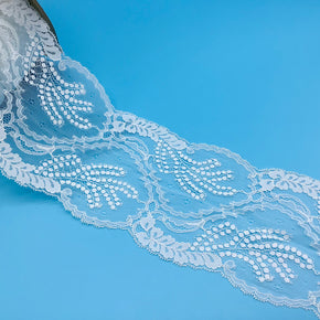 Off White 5" Vintage Floral & Garland Motifs - Small Daisy Flowers Scattered within The Net Background - 8 Yards