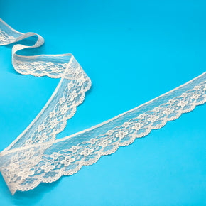 Natural 1-3/4" Dainty Floral Edge with Point D'esprit Netting - 12 Yards