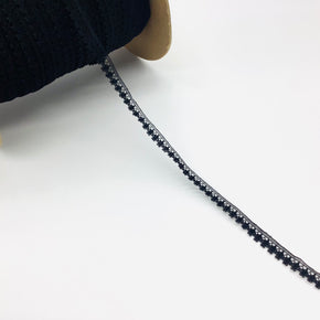 Black 3/8" Elegant Baby Lace with Pico Scallop - 18 Yards