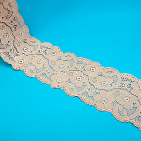 Beige 3-1/2" Vintage Lace Galloon with A Bold Floral Design - 10 Yards